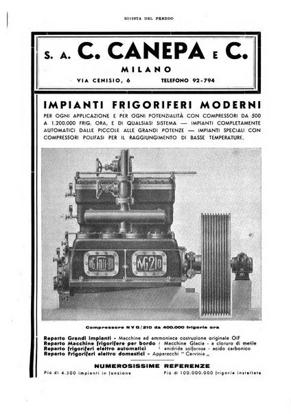 Rivista del freddo periodico mensile illustrato tecnico, scientifico, economico, commerciale