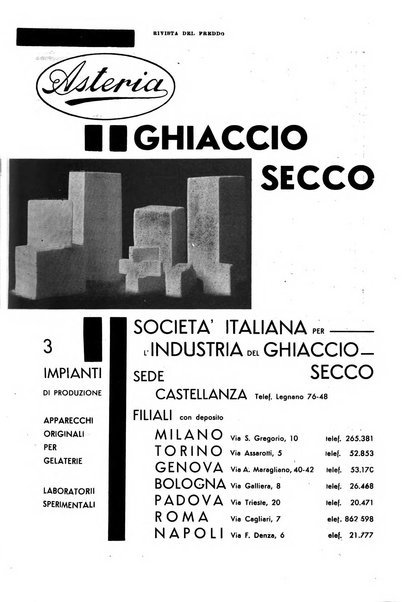 Rivista del freddo periodico mensile illustrato tecnico, scientifico, economico, commerciale