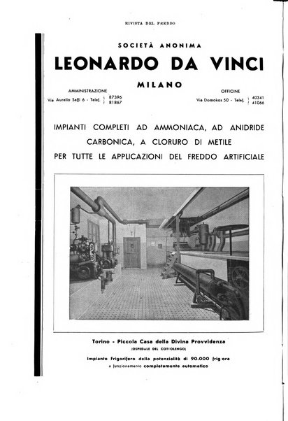 Rivista del freddo periodico mensile illustrato tecnico, scientifico, economico, commerciale