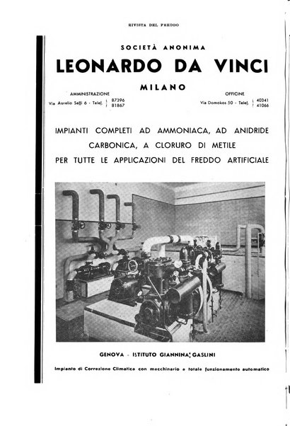 Rivista del freddo periodico mensile illustrato tecnico, scientifico, economico, commerciale