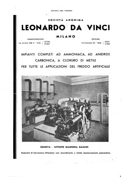 Rivista del freddo periodico mensile illustrato tecnico, scientifico, economico, commerciale