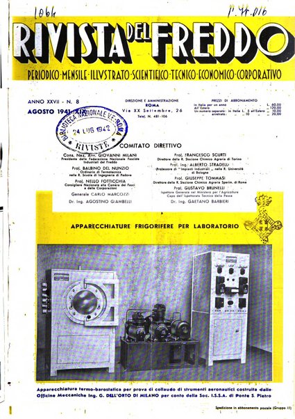 Rivista del freddo periodico mensile illustrato tecnico, scientifico, economico, commerciale