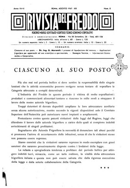 Rivista del freddo periodico mensile illustrato tecnico, scientifico, economico, commerciale