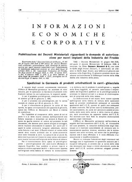 Rivista del freddo periodico mensile illustrato tecnico, scientifico, economico, commerciale