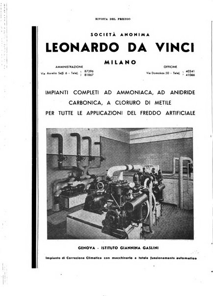 Rivista del freddo periodico mensile illustrato tecnico, scientifico, economico, commerciale