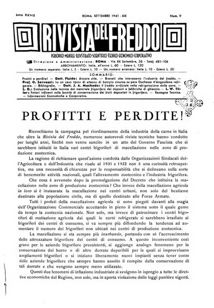 Rivista del freddo periodico mensile illustrato tecnico, scientifico, economico, commerciale