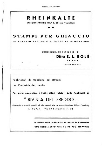 Rivista del freddo periodico mensile illustrato tecnico, scientifico, economico, commerciale