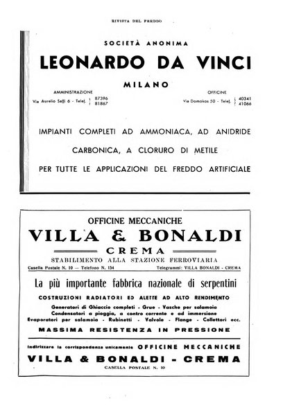 Rivista del freddo periodico mensile illustrato tecnico, scientifico, economico, commerciale