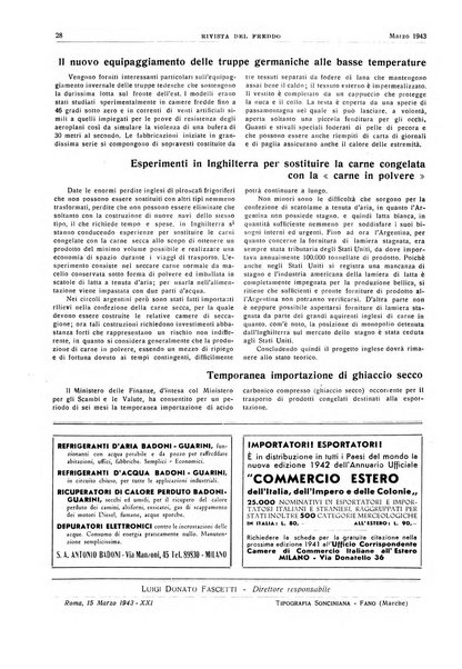 Rivista del freddo periodico mensile illustrato tecnico, scientifico, economico, commerciale