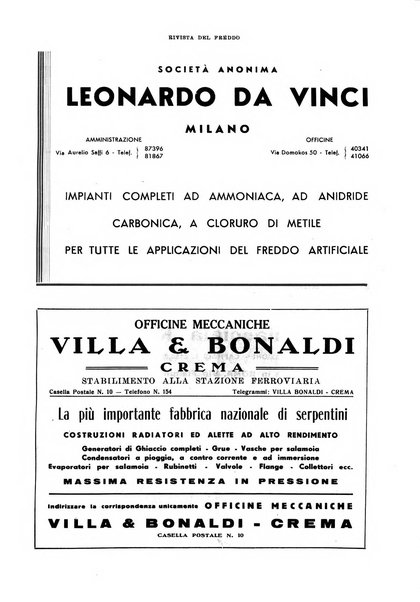 Rivista del freddo periodico mensile illustrato tecnico, scientifico, economico, commerciale