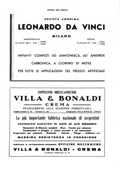 Rivista del freddo periodico mensile illustrato tecnico, scientifico, economico, commerciale