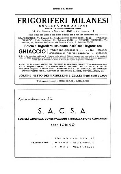 Rivista del freddo periodico mensile illustrato tecnico, scientifico, economico, commerciale