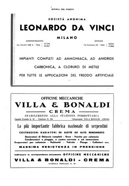 Rivista del freddo periodico mensile illustrato tecnico, scientifico, economico, commerciale