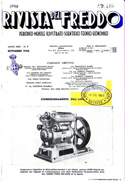 Rivista del freddo periodico mensile illustrato tecnico, scientifico, economico, commerciale