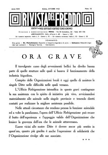 Rivista del freddo periodico mensile illustrato tecnico, scientifico, economico, commerciale