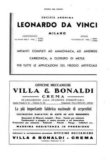 Rivista del freddo periodico mensile illustrato tecnico, scientifico, economico, commerciale