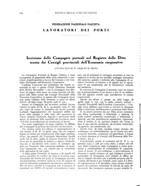 Rivista delle comunicazioni organo ufficiale della Confederazione nazionale sindacati fascisti dei trasporti terrestri e della navigazione interna