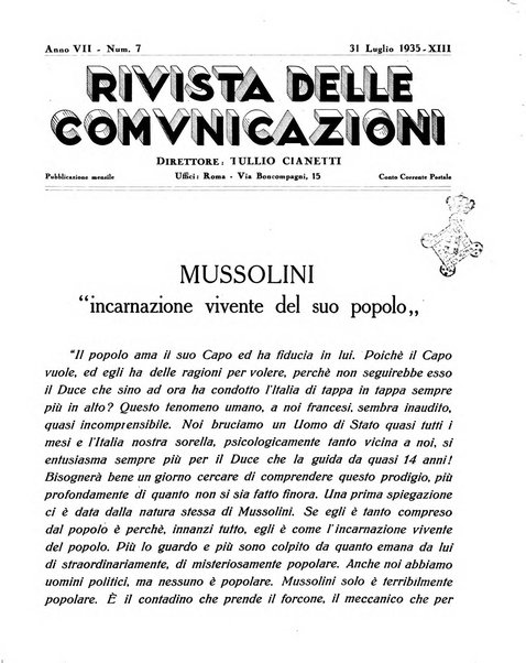 Rivista delle comunicazioni organo ufficiale della Confederazione nazionale sindacati fascisti dei trasporti terrestri e della navigazione interna