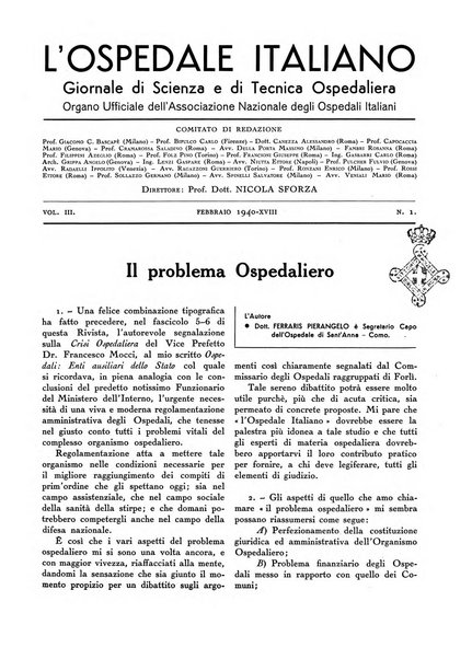 L'ospedale italiano giornale di scienza e di tecnica ospedaliera