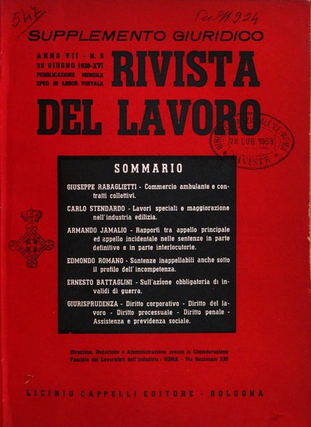 Supplemento giuridico della rivista del lavoro rassegna critica di giurisprudenza