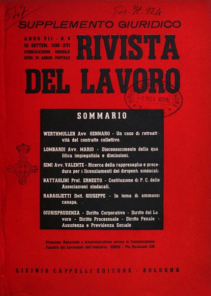 Supplemento giuridico della rivista del lavoro rassegna critica di giurisprudenza