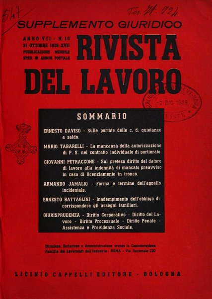 Supplemento giuridico della rivista del lavoro rassegna critica di giurisprudenza