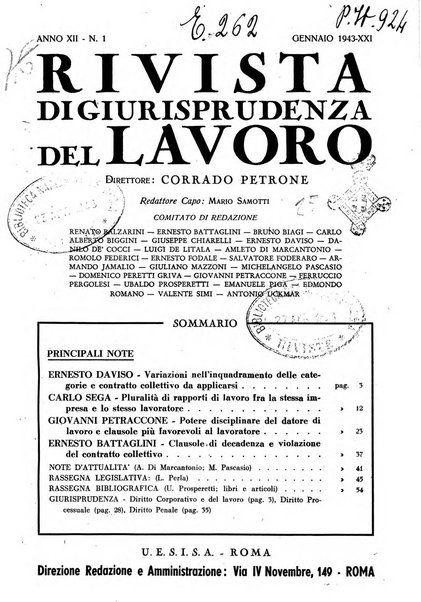 Supplemento giuridico della rivista del lavoro rassegna critica di giurisprudenza