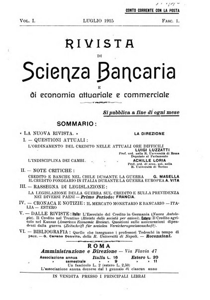 Rivista di scienza bancaria e di economia attuariale e commerciale