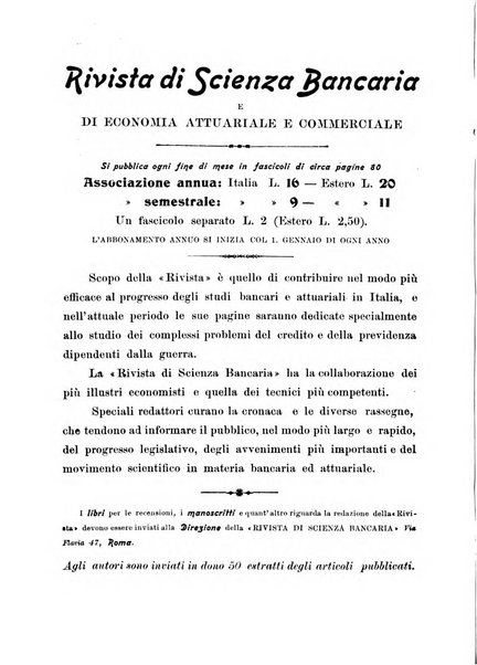 Rivista di scienza bancaria e di economia attuariale e commerciale