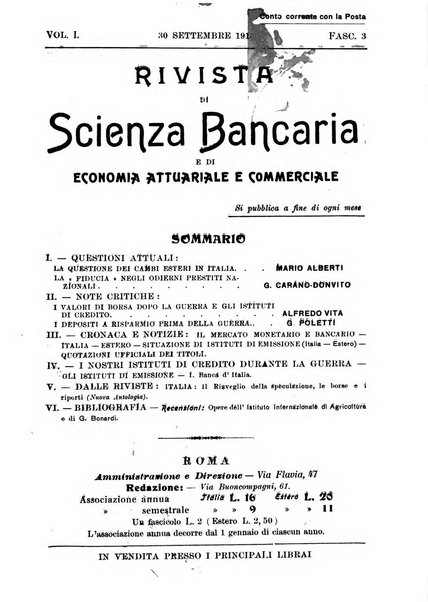 Rivista di scienza bancaria e di economia attuariale e commerciale