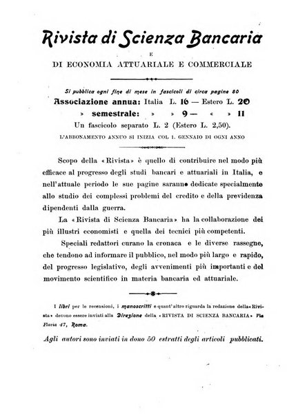 Rivista di scienza bancaria e di economia attuariale e commerciale