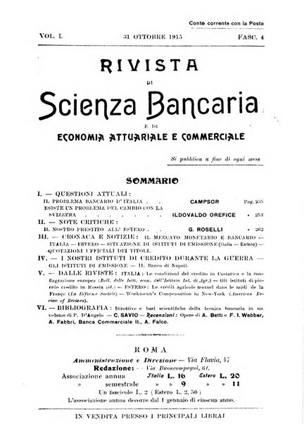 Rivista di scienza bancaria e di economia attuariale e commerciale