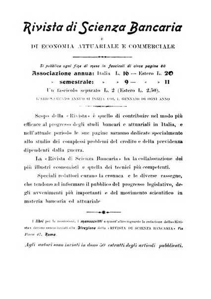 Rivista di scienza bancaria e di economia attuariale e commerciale