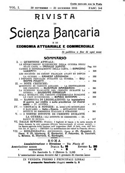 Rivista di scienza bancaria e di economia attuariale e commerciale