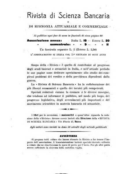 Rivista di scienza bancaria e di economia attuariale e commerciale