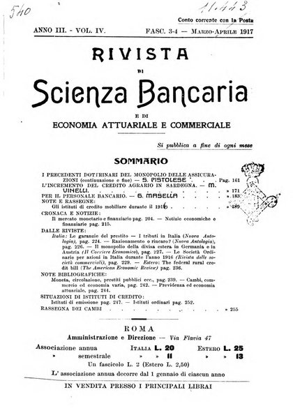 Rivista di scienza bancaria e di economia attuariale e commerciale