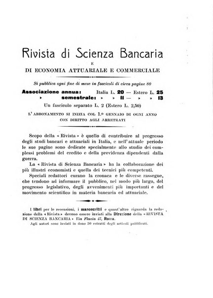 Rivista di scienza bancaria e di economia attuariale e commerciale