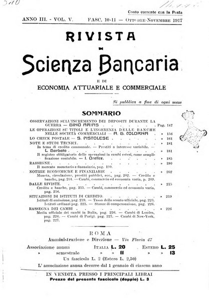 Rivista di scienza bancaria e di economia attuariale e commerciale