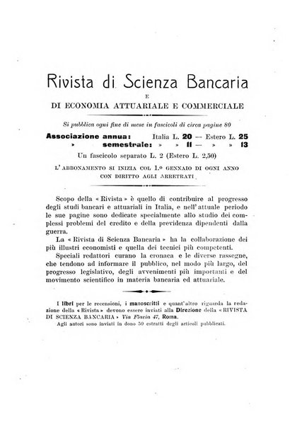 Rivista di scienza bancaria e di economia attuariale e commerciale