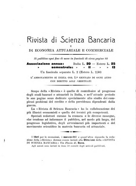 Rivista di scienza bancaria e di economia attuariale e commerciale