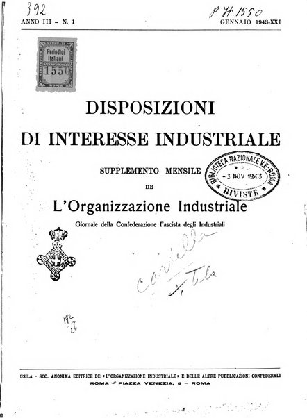 Disposizioni di interesse industriale