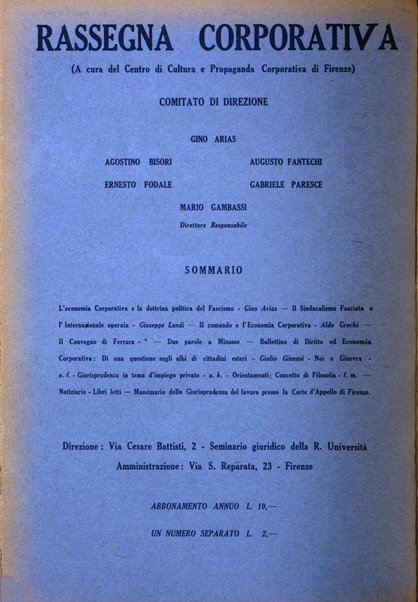 Rassegna corporativa rivista bimestrale di diritto ed economia