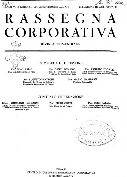 Rassegna corporativa rivista bimestrale di diritto ed economia