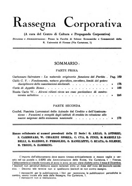 Rassegna corporativa rivista bimestrale di diritto ed economia