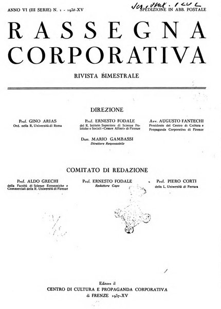 Rassegna corporativa rivista bimestrale di diritto ed economia