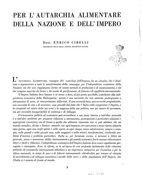 L'autarchia alimentare rassegna dei contributi alimentari dell'impero