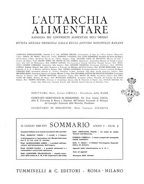 L'autarchia alimentare rassegna dei contributi alimentari dell'impero