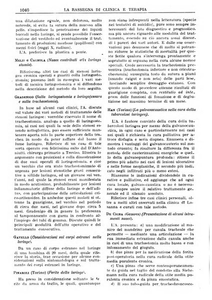 La rassegna di clinica e terapia