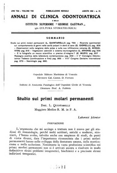 Annali di clinica odontoiatrica e dello Istituto superiore George Eastmann