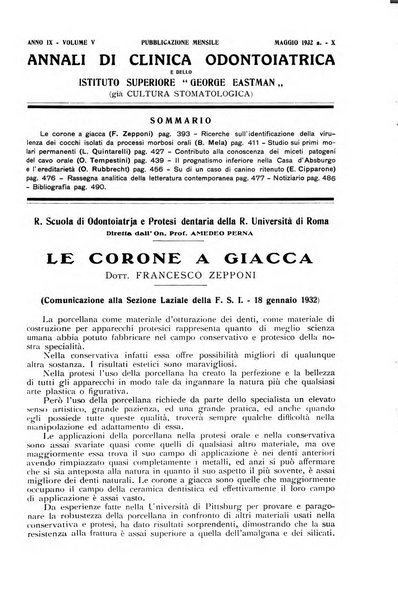 Annali di clinica odontoiatrica e dello Istituto superiore George Eastmann